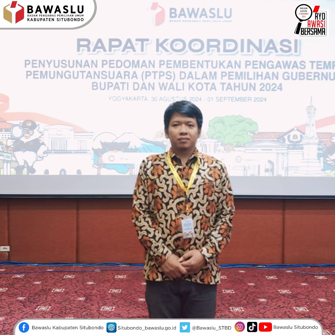 Sainur Rasyid, Kordiv SDMO dan Diklat saat mengikuti Rakor Bawaslu RI di Jogjakarta