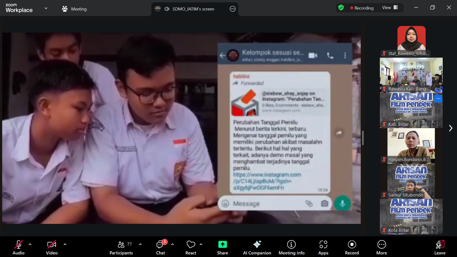 ARISAN FILM PENDEK DIVISI SDM DAN ORGANISASI BAWASLU SE-JAWA TIMUR KE-IV