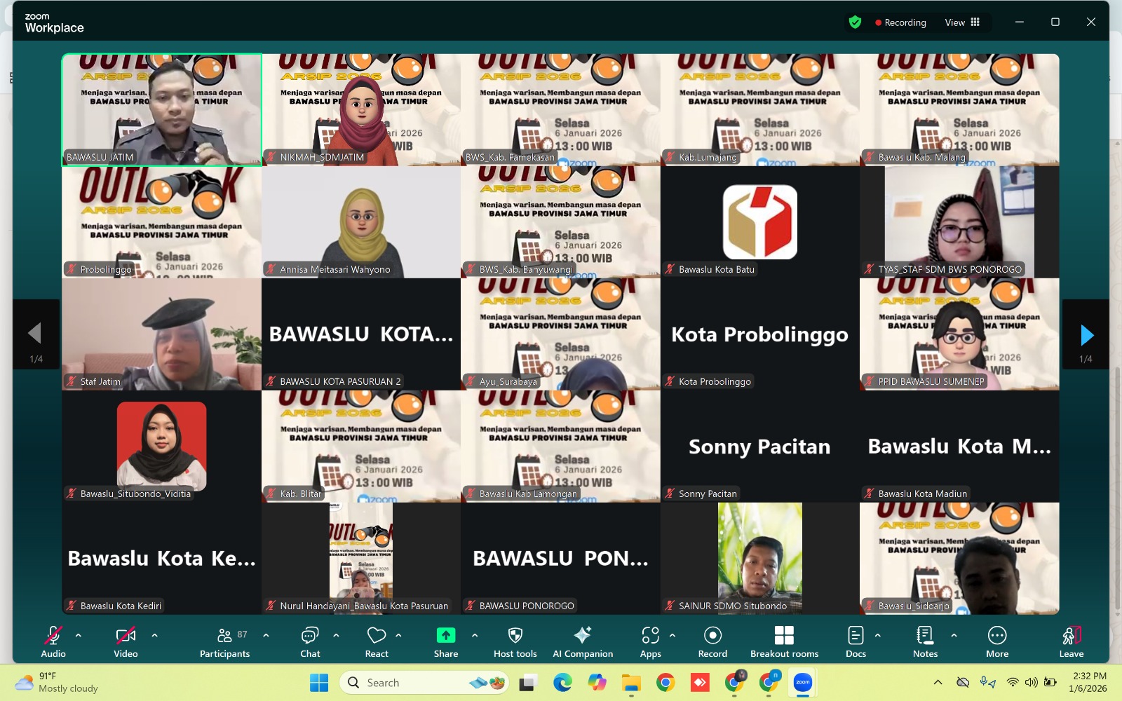 ZOOM MEETING KERASIPAN DENGAN TEMA “MENJAGA WARISAN, MEMBANGUN MASA DEPAN” OLEH BAWASLU PROVINSI JAWA TIMUR